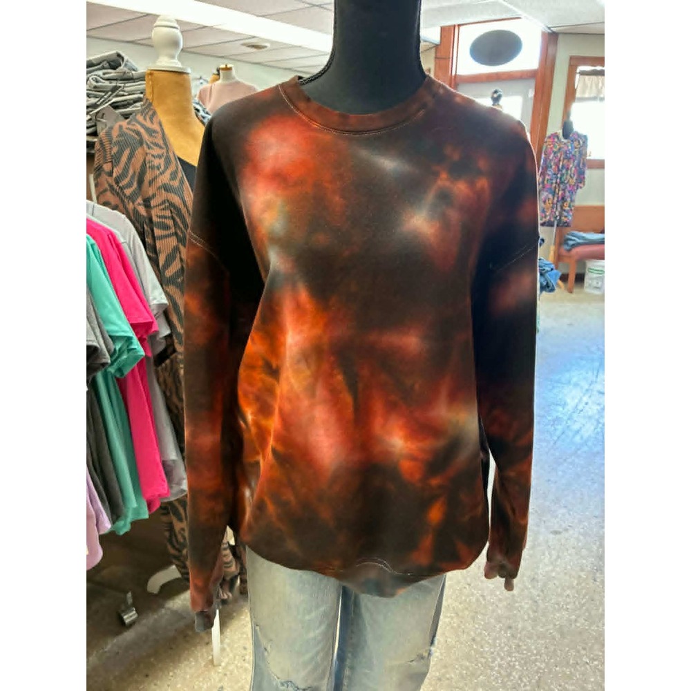 Size Large Gildan Softstyle Midweight Tie Dye Wash Sweatshirt Brown Orange